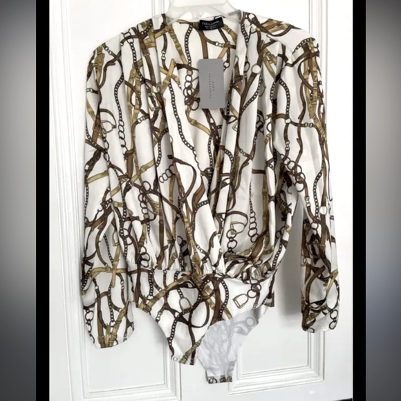 ZARA DRAPED LONG SLEEVE BODYSUIT M NWT - Picture 2 of 4